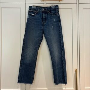 Levis straight leg cropped button fly jeans